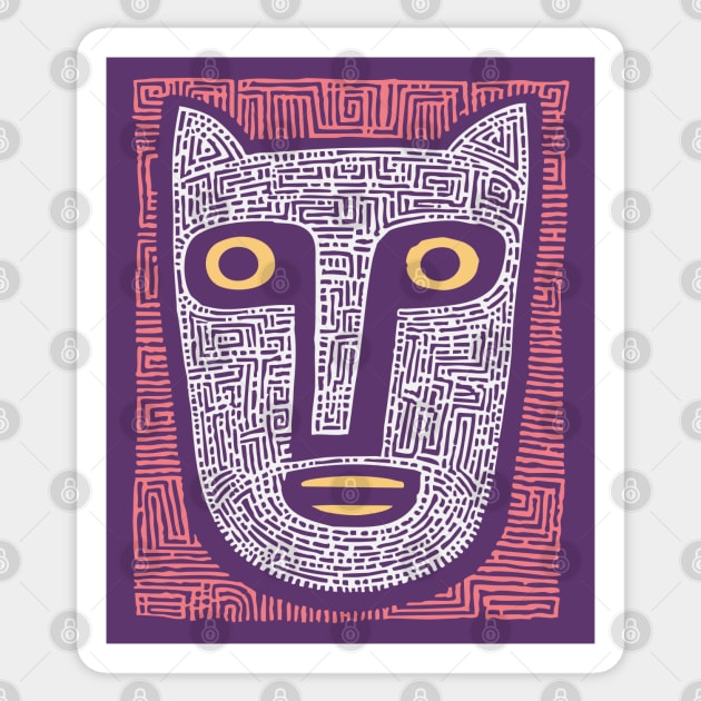 Feline Spirit - Abstract Folk Art Mask Sticker by TuncGK